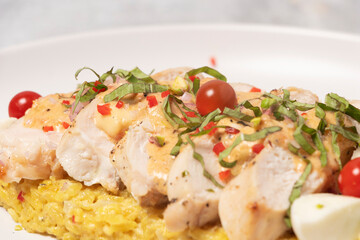 Asian Fusion Delight: Curried Chicken and Tomato Plate