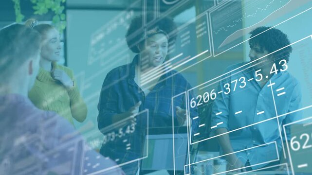 Project lead in business meeting outlining data and animating overlays for team alignment