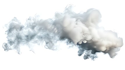 Realistic gray smoke cloud isolated on pure white. Dramatic, moody, and versatile. Ideal for danger, mystery, industrial, or atmospheric design concepts.

