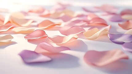 Soft pastel rose petals scattered on bright white background. Romantic, delicate, and dreamy. Perfect for weddings, beauty, spa, or feminine branding concepts.

