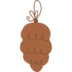 Brown Pinecone Christmas Ornament With a Rustic Hand Drawn Style Hanging From a Twine Bow On a White Background