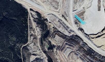 Highland Valley Copper Mine, Canada: High-Resolution Aerial View of Massive Open-Pit Mining and Industrial Complex