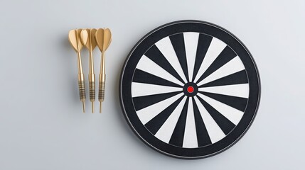 cross functional team collabora Dartboard with three darts positioned beside it on a light background.