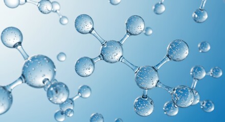 Transparent, bubbly molecular structures float against a light blue gradient background
