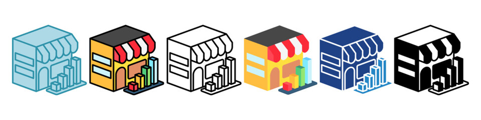 Fototapeta premium Market Mini Illustration Multi Style Isometric Icon. Use For Modern Concept, Print, Ui, Ux Kit, Web And App Development. Vector Related To Market, Business, Finace