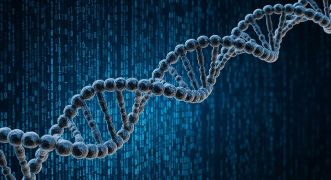 Digital dna strand on binary code background