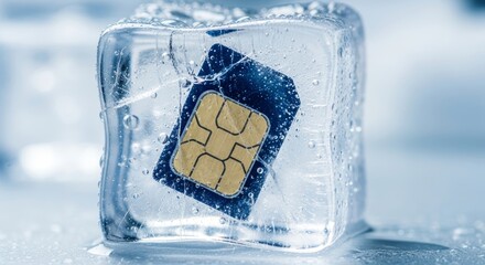 Frozen sim card in ice block highlighting connectivity challenges
