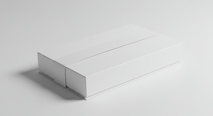 Fototapeta premium Minimalist rectangular package slides partially open on a clean white surface