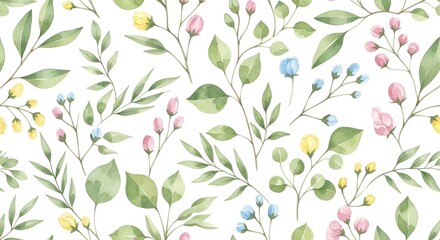 Seamless watercolor pattern featuring delicate floral arrangements for spring designs