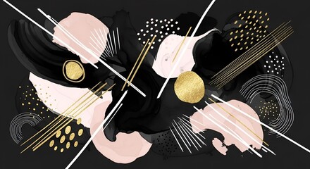 Elegant Abstract Watercolor Design with Gold Accents for Modern Art Applications