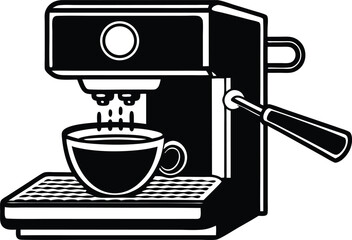 Fototapeta premium Elegant Vector Illustration of Espresso Coffee Maker Pouring Hot Beverage into Cup Ideal for Café Logo, Menu Art, and Barista Themed Projects on transparent background