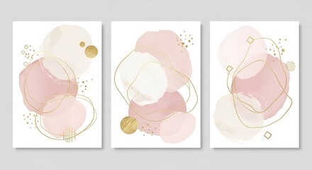Elegant abstract watercolor paintings with gold accents in contemporary style set