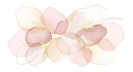 Elegant abstract watercolor floral design with soft pink hues and golden accents