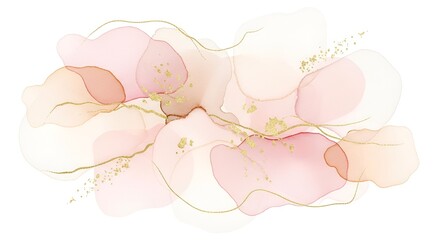 Abstract fluid art painting with alcohol ink, gold glitter, and soft colors