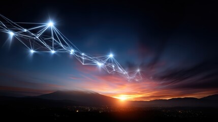 Data Network Sunset: Global Connection Stock Photo