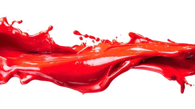 Vivid red liquid forcefully splashes horizontally across a bright white background