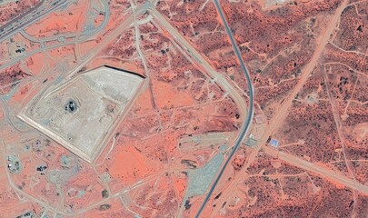 Olympic Dam Mine, Australia: High-Resolution Aerial View of Industrial Complex and Colored Tailings Dams in the Outback © Aerial View
