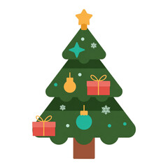 Cartoon Christmas Tree with Gifts on Transparent Background Illustration