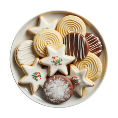 Holiday Assortment of Cookies on White Plate on Transparent Background