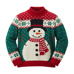 Knitted Christmas Sweater with Snowman on Transparent Background for Festive Holiday Season