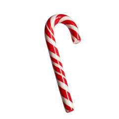 Red and White Striped Candy Cane on Transparent Background for Christmas Holidays