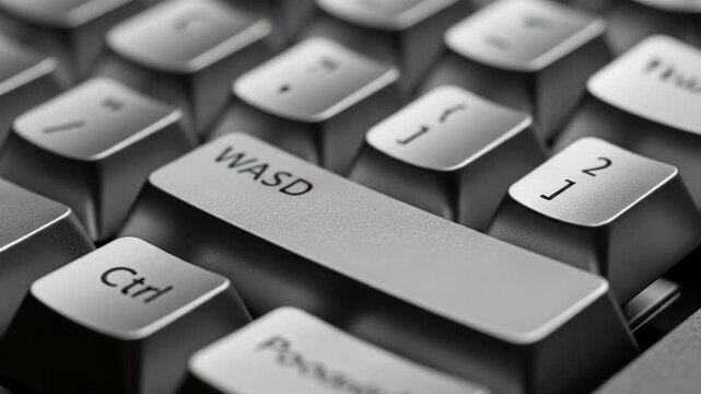 Close-up view of keyboard keys with focus on WASD keys and numbers, shot with soft lighting