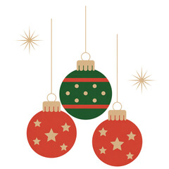 Three Christmas Ornaments with Stars and Dots on Transparent Background Illustration