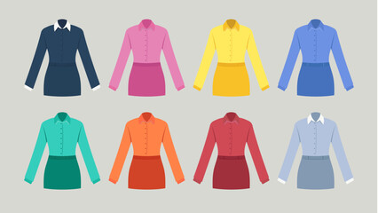 Set Template Women's Shirt and Skirt Uniform in Various Colors