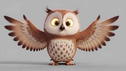 Obraz premium Cartoon owl spreading wings against a neutral background