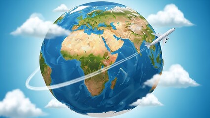 Naklejka premium Earth globe with airplane and clouds for travel and international business