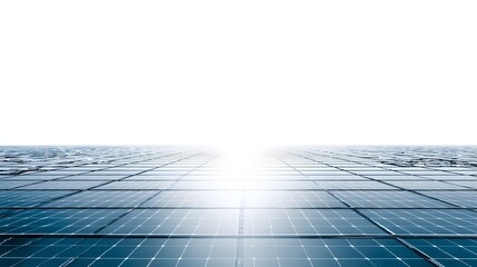 Expansive array of photovoltaic modules stretches toward a bright horizon under clear conditions