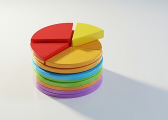 Stacked three dimensional circular chart pieces displaying diverse proportions against a bright background