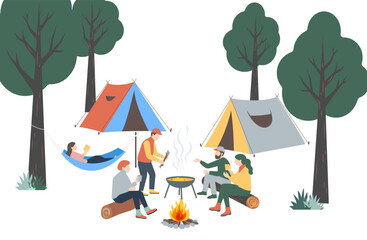 ハンモックと焚き火で過ごす休日のアウトドアシーン