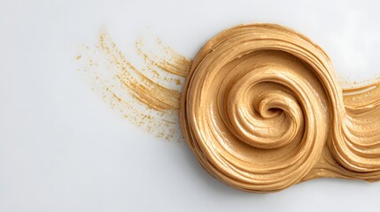 Swirl of rich, creamy spread texture captured against a bright white background