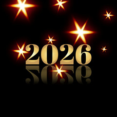 Happy New Year 2026 Golden Numbers on Black Background