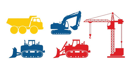 Colorful construction equipment icons depicting vehicles used in building projects © Lhvect02
