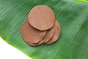 Sun-dried fermented soybean sheets called “Thua Nao,” a traditional ingredient in Northern Thai cooking.