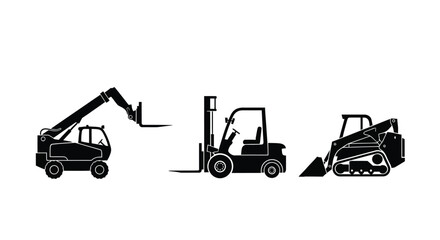 Silhouettes of construction machinery a telescopic handler forklift and skid steer