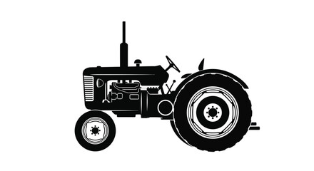 Simple black and white illustration of a vintage farm tractor design