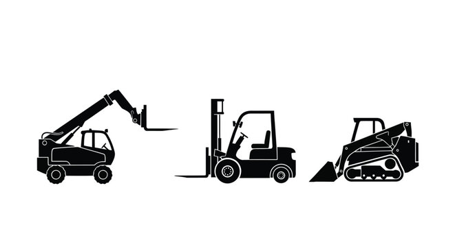Silhouettes of construction machinery a telescopic handler forklift and skid steer