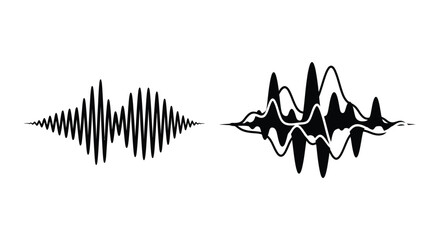 Two distinct black waveform illustrations representing sound or signal patterns