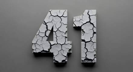 Number 41 with Cracked Concrete Texture on a Neutral Gray Background, Grunge Style Digit