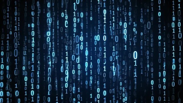 Binary Code Stream  Cascading 0s and 1s in Futuristic Digital Matrix Background 4k video