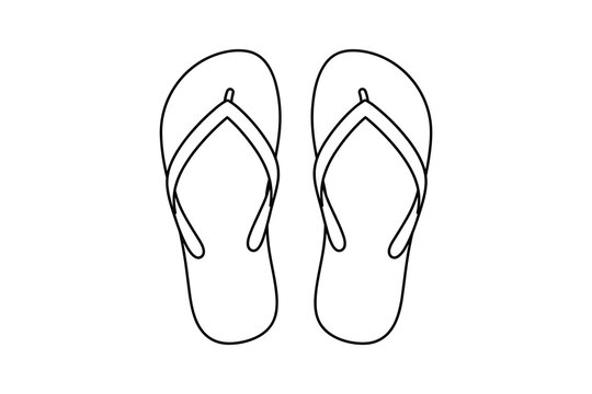 Outline of Pair of Flip Flops for Beach or Casual Summer Footwear