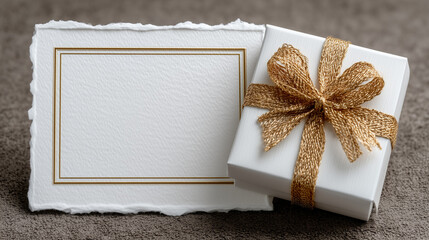 Elegant Gift Box with Gold Bow and Blank Card Mockup