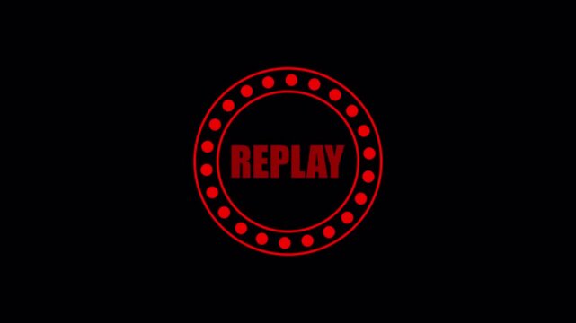 Red replay symbol glowing on a black background for videos, gaming, sports and media.