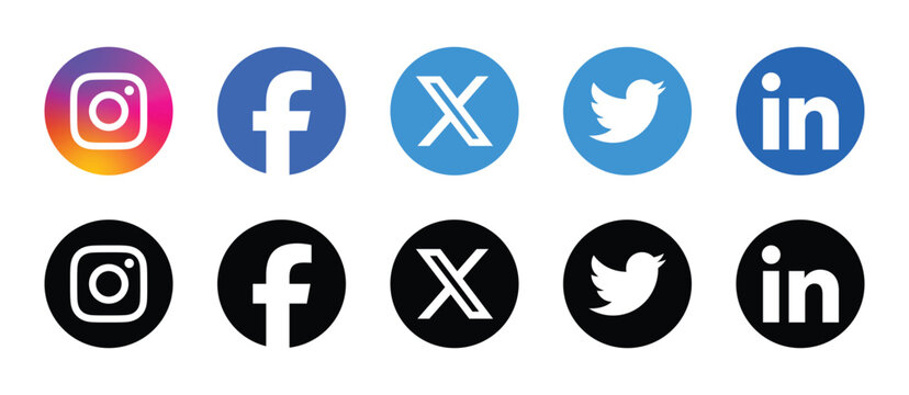 instagram, facebook, twitter, linkedin social media logo icon set colorful black circle vector design