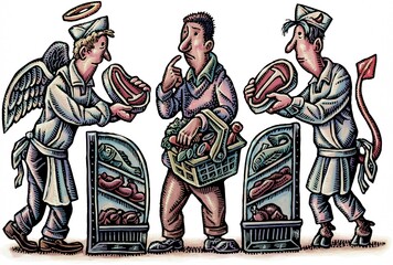 angel and devil butchers offer the same cut of meat to customer