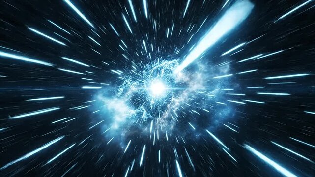 Journey through a mesmerizing blue hyperspace tunnel at light speed Experience futuristic warp speed travel a dynamic abstract cosmic vortex of energy and motio