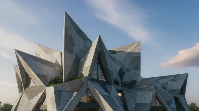 Geometric architecture facade exterior modern design under blue sky